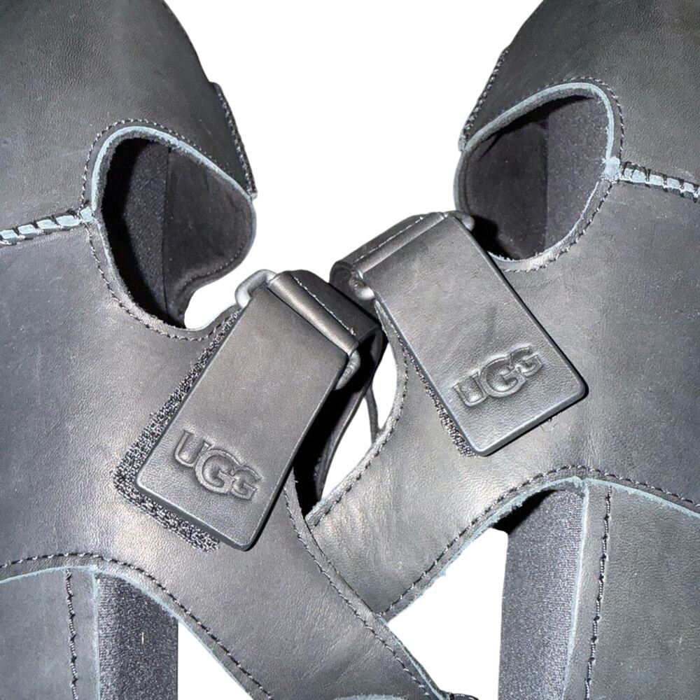 NEW UGG® BLACK PLATFORM VELCRO LEATHER GOLDENSTAR HI SANDALS SZ 9 - Picture 7 of 11
